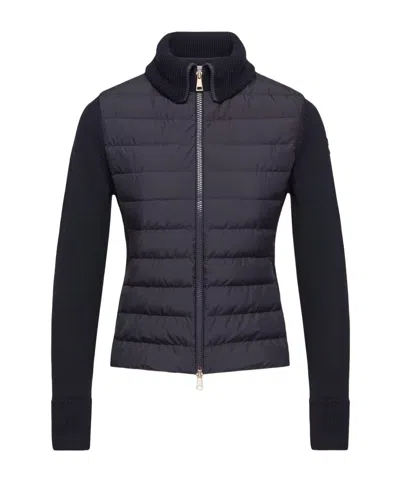 Moncler Padded Wool Zip-up Cardigan In Blue