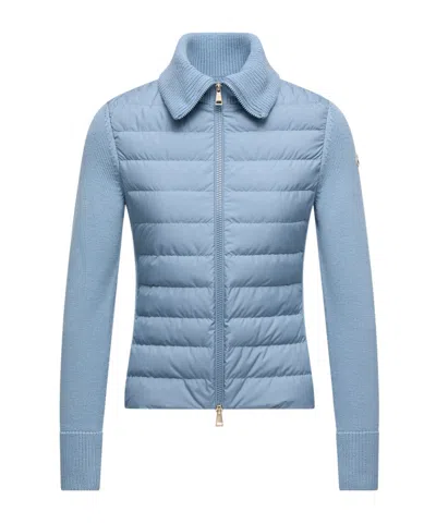 Moncler Padded Wool Zip-up Cardigan In Blue