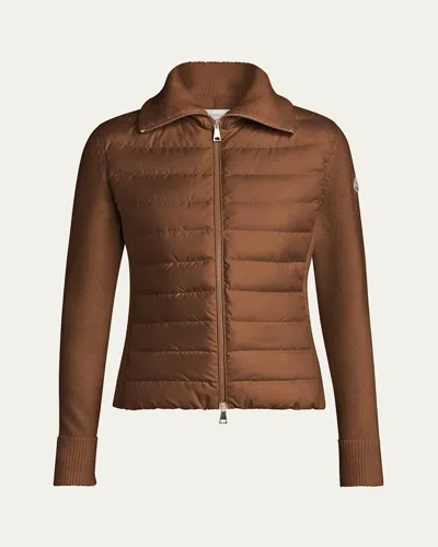 Moncler Padded Wool Zip-up Cardigan In Brown