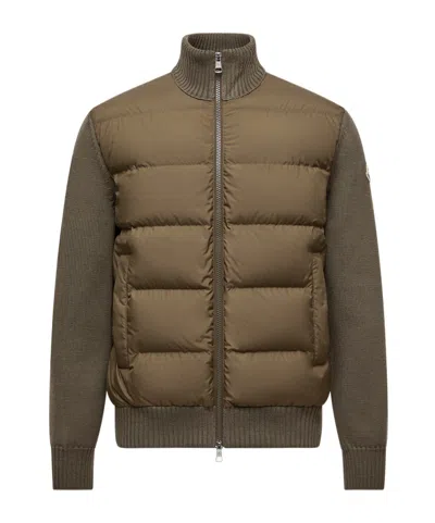 Moncler Padded Wool Zip-up Cardigan In Brown
