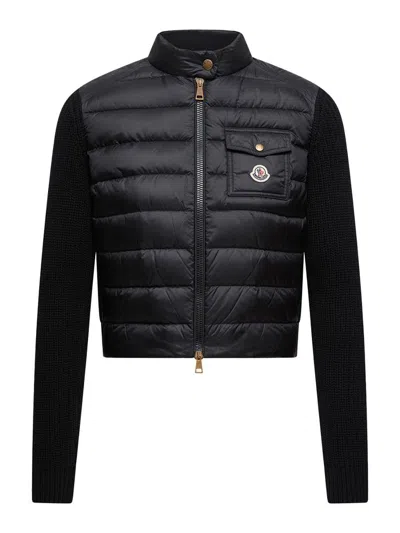 Moncler Padded Wool Zip-up Cardigan Clothing In Black