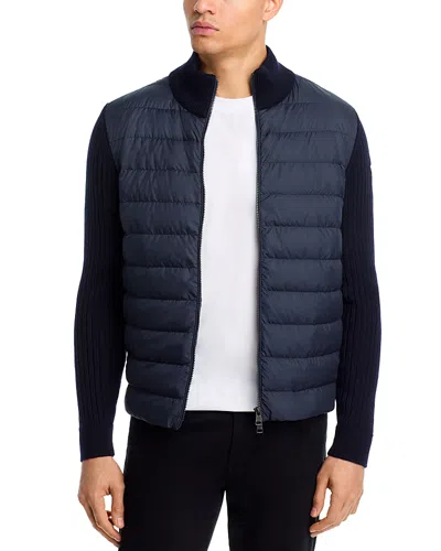Moncler Padded Wool Zip-up Cardigan In Blue