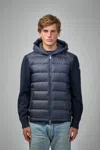Moncler Navy Blue Padded Wool Zip-up Hoodie In Blue