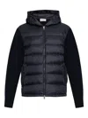 Moncler Quilted Down Jacket With Knitted Sleeves In Black