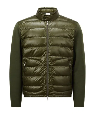 Moncler Padded Wool Zipper Cardigan In Green