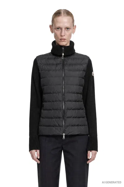 Moncler Padded Wool Zip-up Cardigan In Black