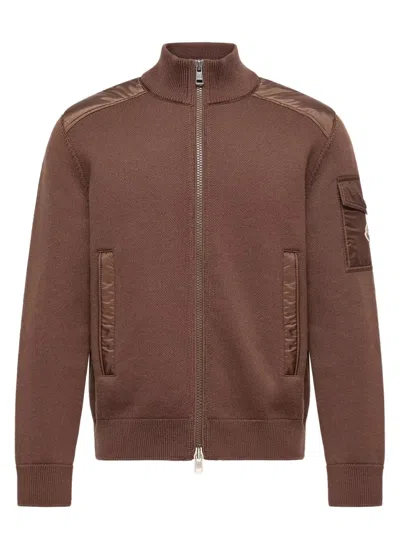 Moncler Wool Padded Cardigan High Collar Zip In Black