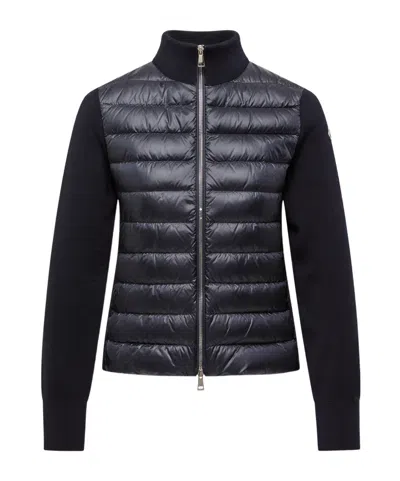 Moncler Padded Wool Zip-up Cardigan In Blue