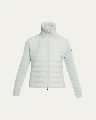 Moncler Padded Wool Zip-up Cardigan In Blue