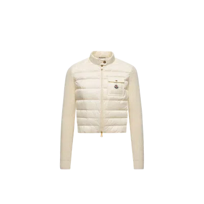 Moncler Padded Wool Zip-up Cardigan, Women, White, Size: Xs In Green