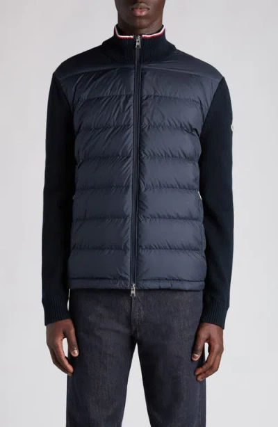 Moncler Padded Zip Cardigan In Blue