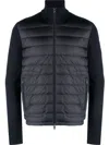 Moncler Quilted High Collar Zip-up Cardigan In Blue