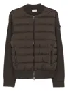 Moncler Cardigan With Padded Nylon Knit Sleeves Men In Brown