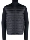 Moncler Quilted High Collar Zip-up Cardigan In Blue