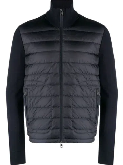 Moncler Quilted High Collar Zip-up Cardigan In Black