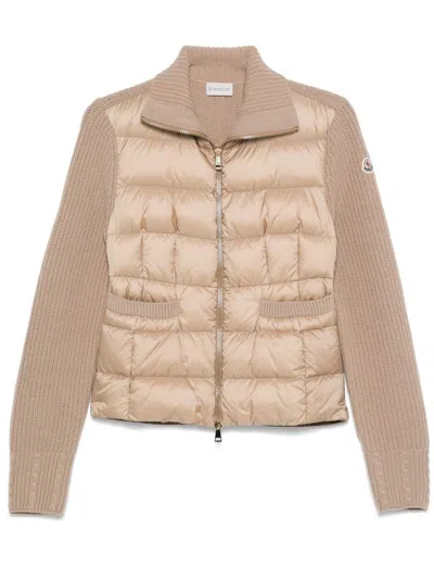 Moncler Down-paneled Faux Fur And Wool Cardigan In Pink