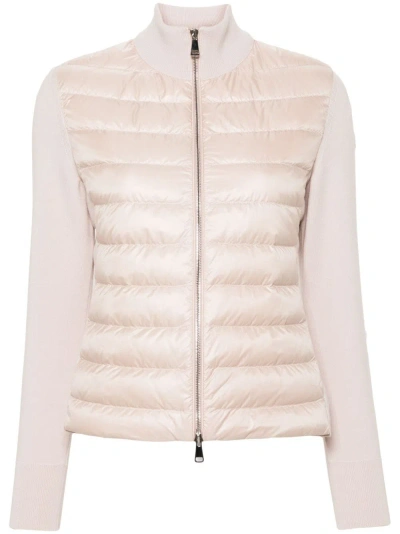 Moncler Quilted High Neck Zip-up Cardigan In Pink