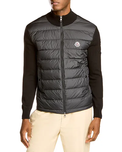 Moncler Padded Zip-up Cotton Cardigan In Black