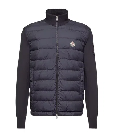 Moncler Padded Zip-up Cotton Cardigan In Blue