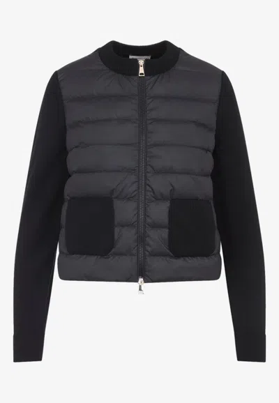 Moncler Wool-panel Quilted Jacket In Black