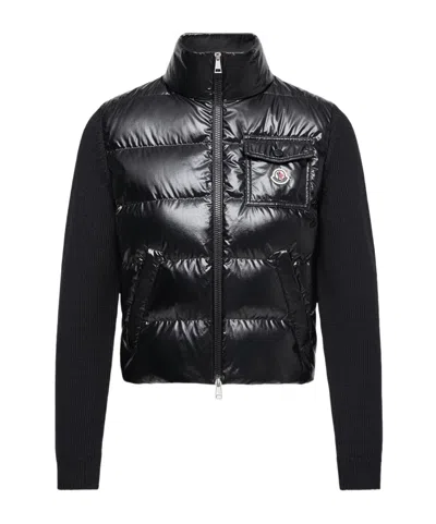 Moncler Padded Zip-up Wool Cardigan In Black