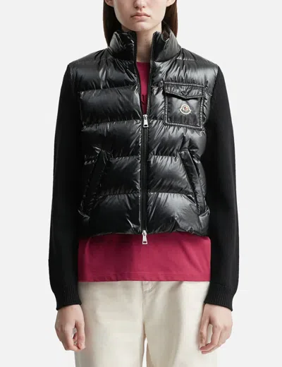 Moncler Padded Zip-up Wool Cardigan In Black