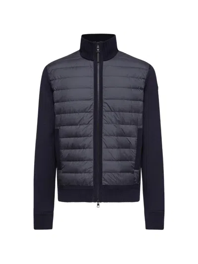Moncler Padded Zip-up Wool Cardigan In Blue