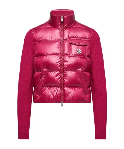 Moncler Padded Zip-up Wool Cardigan In Pink