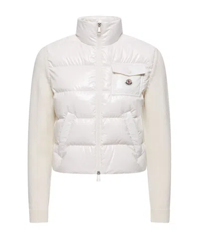 Moncler Padded Zip-up Wool Cardigan In White