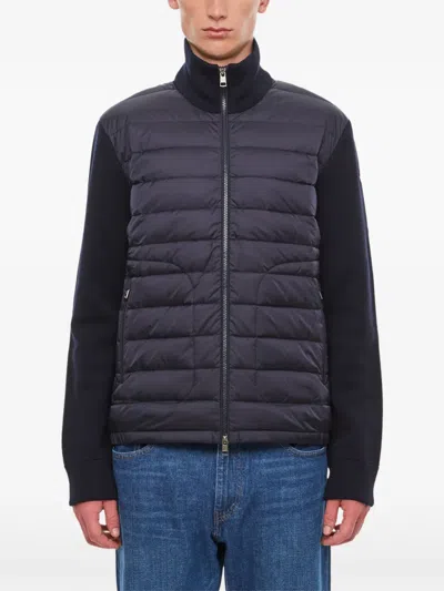 Moncler Navy Blue Wool Blend Zip-up Padded Cardigan