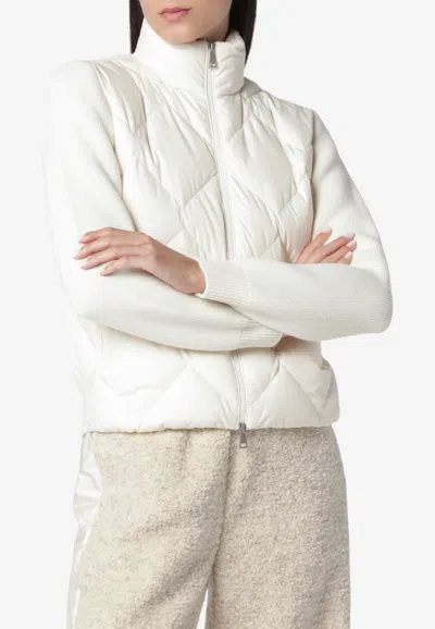 Moncler Padded Zip-up Cardigan In Wool And Cashmere In White