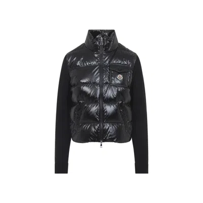 Moncler Padded Zip-up Wool Cardigan In Black