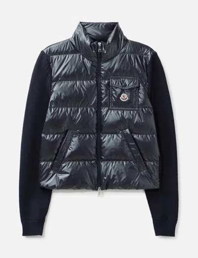 Moncler Padded Zip-up Wool Cardigan In Black