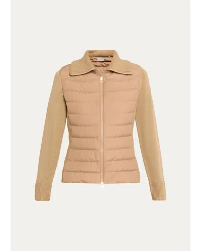 Moncler Padded Zip-up Wool Cardigan In Brown