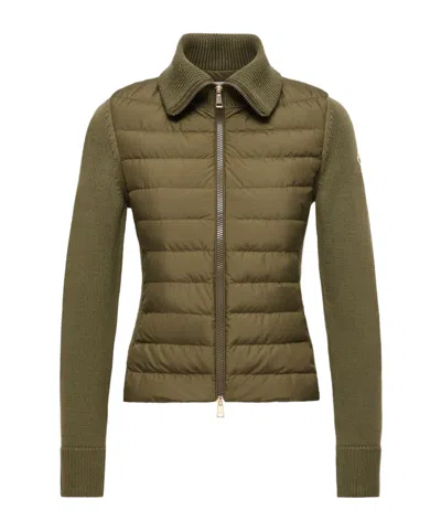 Moncler Padded Zip-up Wool Cardigan In Green