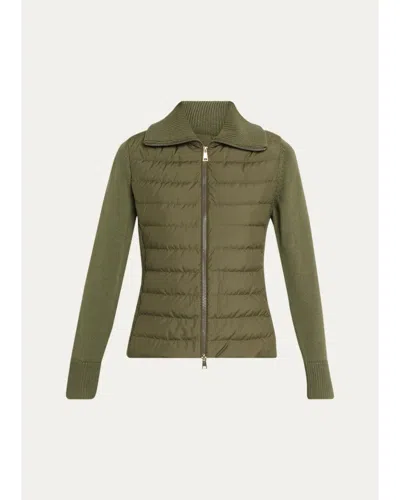 Moncler Padded Zip-up Wool Cardigan In Green