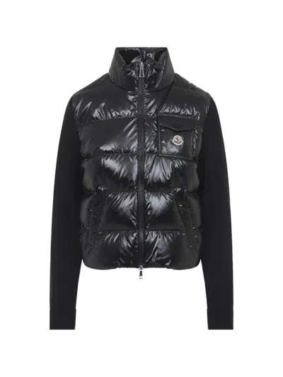 Moncler Cardigan Padded Zip-up Wool Pocket In Black