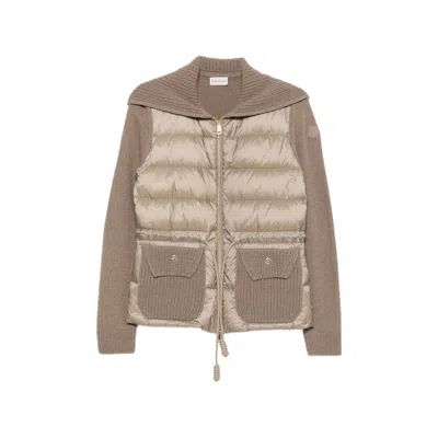 Moncler Padded-detail Cardigan In Brown