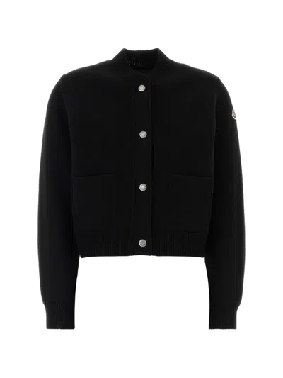 Moncler Padded-panel Logo-patch Cardigan In Black