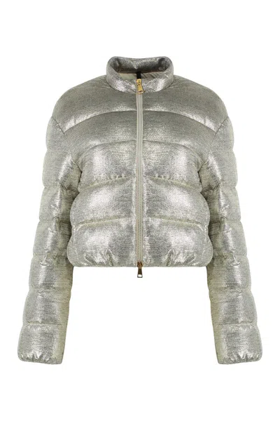 Moncler Short Down Jacket High Collar In Metallic