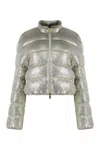 Moncler Short Down Jacket High Collar In Metallic