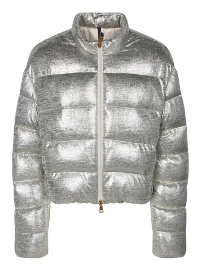 Moncler Paillys Silver Bomber Jacket In Metallic