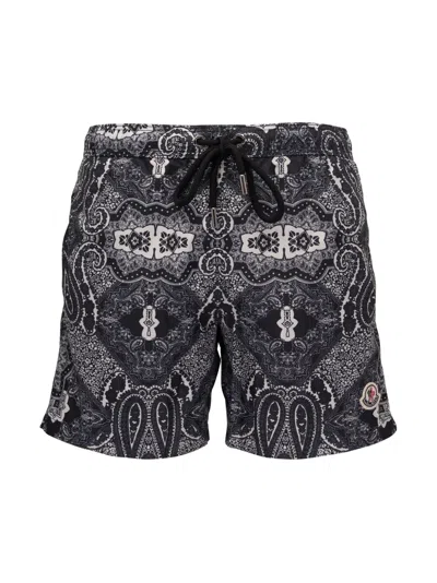 Moncler Paisley-print Swim Shorts In Black
