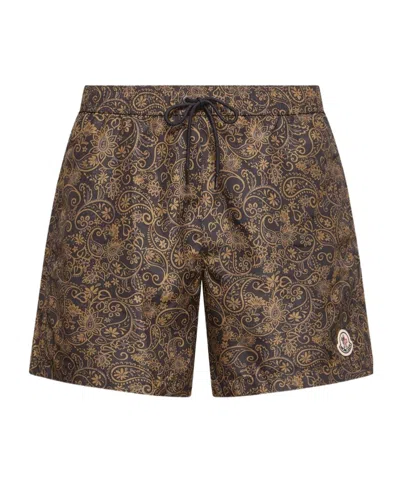 Moncler Paisley Drawstring Swim Shorts In Brown