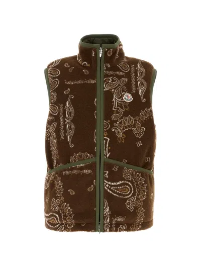 Moncler Paisley-print Reversible Gilets In Brown