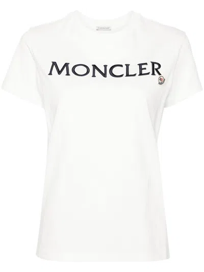 Moncler Pale Blue Embroidered Logo T-shirt For Women