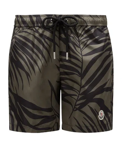 Moncler Palm Tree-print Swim Shorts In Green