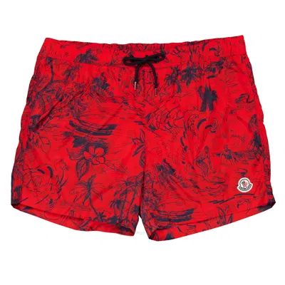 Moncler Palm Tree Swim Shorts In Red