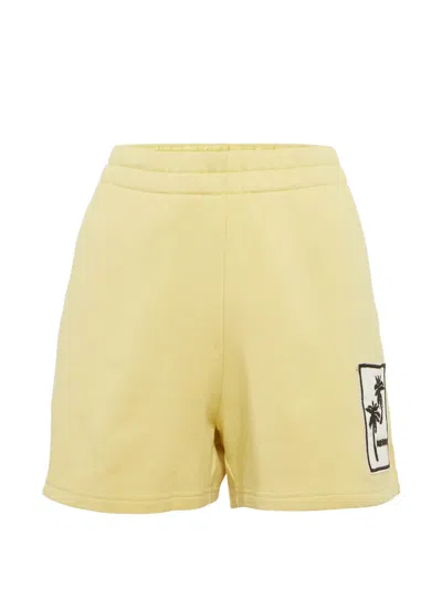 Pre-owned Moncler Palm-appliqué Shorts In Yellow