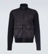 Moncler Paneled Suede And Wool Jacket In Blue